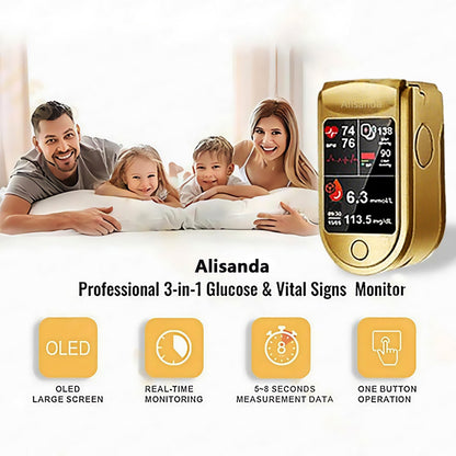 💥 Alisanda™ 3-in-1 Health Monitor Painless Testing - Extremely Fast Readings - Accurate Tracking ✅ Blood Glucose ✅ Heart Rate ✅ Blood Oxygen All in One!