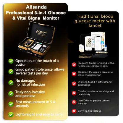 💥 Alisanda™ 3-in-1 Health Monitor Painless Testing - Extremely Fast Readings - Accurate Tracking ✅ Blood Glucose ✅ Heart Rate ✅ Blood Oxygen All in One!