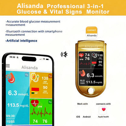 💥 Alisanda™ 3-in-1 Health Monitor Painless Testing - Extremely Fast Readings - Accurate Tracking ✅ Blood Glucose ✅ Heart Rate ✅ Blood Oxygen All in One!